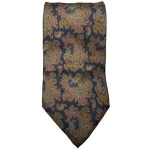 Barney’s New York Men’s Silk Tan Purple Paisley Print Necktie Tie